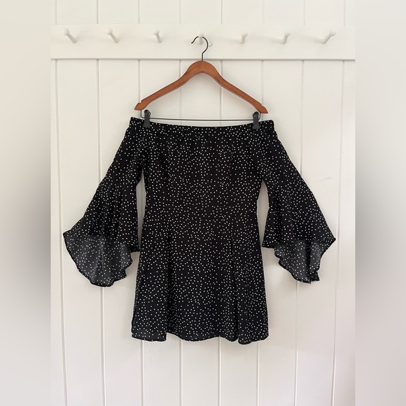 Showpo. Dresses & Skirts - Showpo Polka Dot Black White Off the Shoulder Mini Dress Bell Sleeves Australian